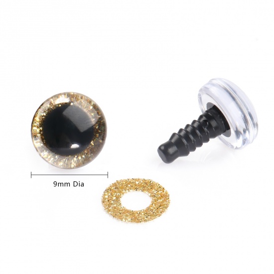 Picture of Plastic DIY Handmade Craft Materials Accessories Golden Toy Eye Sequins 9mm Dia., 20 Sets