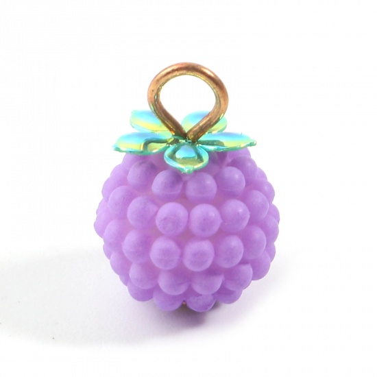 Picture of Resin Charms Raspberry Fruit Gold Plated Purple 18mm x 12mm, 20 PCs