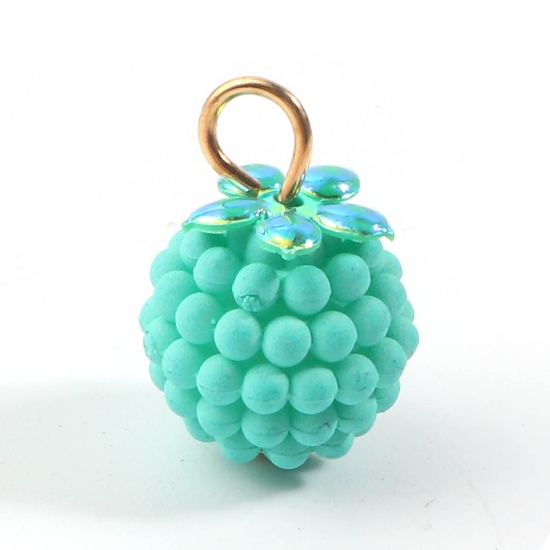 Picture of Resin Charms Raspberry Fruit Gold Plated Green 18mm x 12mm, 20 PCs