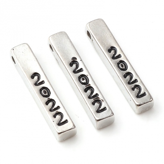 Picture of Zinc Based Alloy Year Charms Rectangle Silver Tone Number Message " 2022 " Enamel 23mm x 4mm, 10 PCs