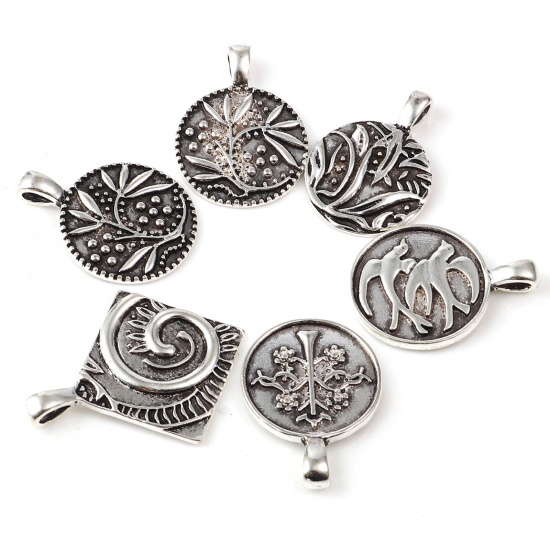 Picture of Zinc Based Alloy Charms Round Antique Silver Color Bird 27mm x 20mm, 10 PCs