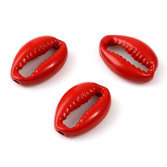 Bild von Zinklegierung Zwischenperlen Spacer Perlen Muschel Rot Spritzlackierung ca. 17mm x 12mm, Loch:ca. 2.1mm, 5 Stück