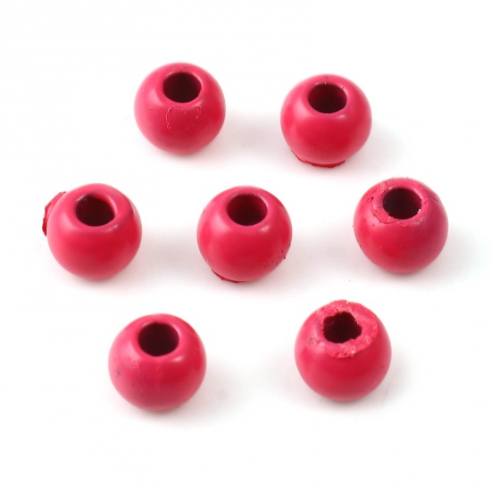 Picture of Zinc Based Alloy Spacer Beads Round Fuchsia Painted About 6mm Dia., Hole: Approx 2.4mm, 10 PCs