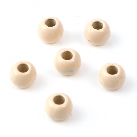 Picture of Zinc Based Alloy Spacer Beads Round Apricot Beige Painted About 6mm Dia., Hole: Approx 2.4mm, 10 PCs