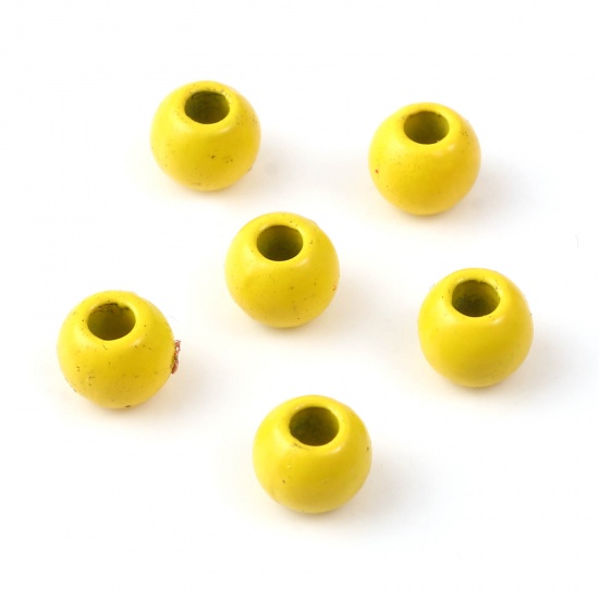 Picture of Zinc Based Alloy Spacer Beads Round Yellow Painted About 6mm Dia., Hole: Approx 2.4mm, 10 PCs