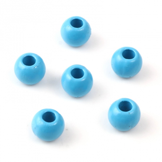 Picture of Zinc Based Alloy Spacer Beads Round Light Blue Painted About 6mm Dia., Hole: Approx 2.4mm, 10 PCs