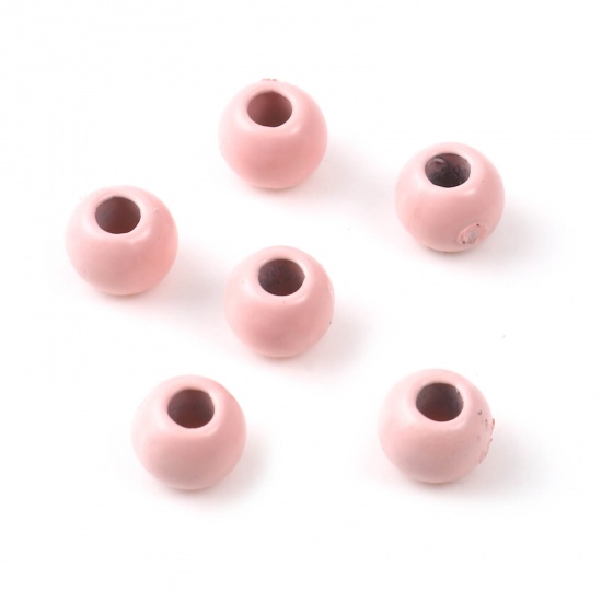 Picture of Zinc Based Alloy Spacer Beads Round Light Pink Painted About 6mm Dia., Hole: Approx 2.4mm, 10 PCs