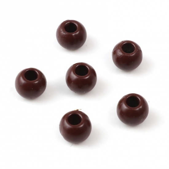 Picture of Zinc Based Alloy Spacer Beads Round Dark Coffee Painted About 6mm Dia., Hole: Approx 2.4mm, 10 PCs