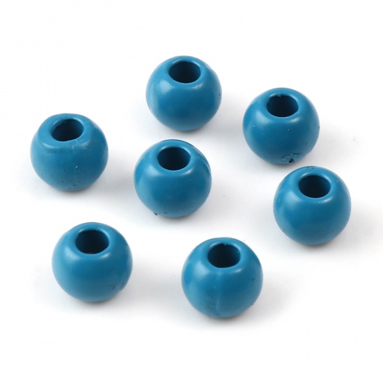 Picture of Zinc Based Alloy Spacer Beads Round Blue Painted About 6mm Dia., Hole: Approx 2.4mm, 10 PCs