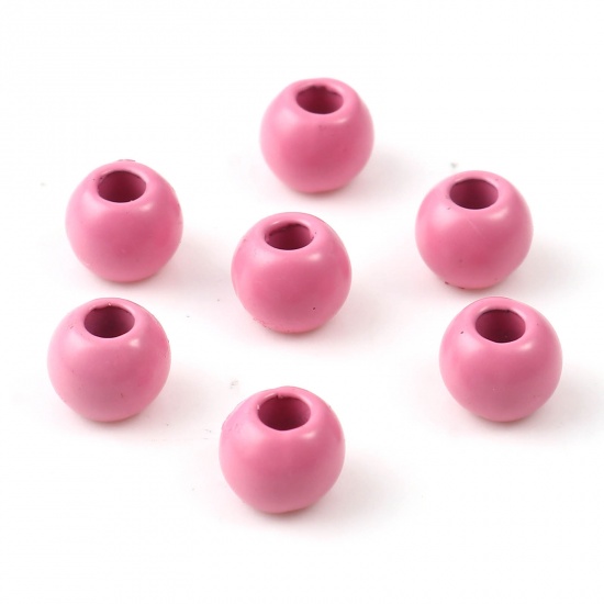Picture of Zinc Based Alloy Spacer Beads Round Pink Painted About 6mm Dia., Hole: Approx 2.4mm, 10 PCs