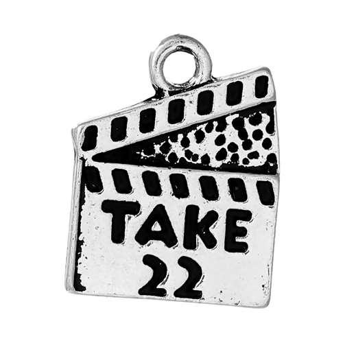 Picture of Zinc Based Alloy Charms Movie Clapper Board Antique Silver Message " TAKE 22 " Carved 16mm( 5/8") x 13mm( 4/8"), 10 PCs