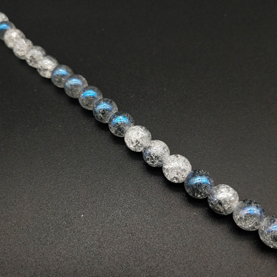 Picture of Glass Beads Round White & Cyan Crack Plating About 10mm Dia, Hole: Approx 1mm, 39cm(15 3/8") - 38cm(15") long, 1 Strand (Approx 38 PCs/Strand)
