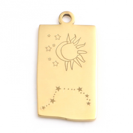 Picture of 201 Stainless Steel Charms Gold Plated Rectangle Aries Sign Of Zodiac Constellations 25.5mm x 13mm, 1 Piece
