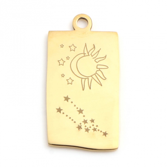 Picture of 201 Stainless Steel Charms Gold Plated Rectangle Taurus Sign Of Zodiac Constellations 25.5mm x 13mm, 1 Piece