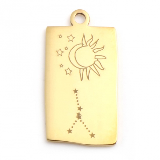 Picture of 201 Stainless Steel Charms Gold Plated Rectangle Cancer Sign Of Zodiac Constellations 25.5mm x 13mm, 1 Piece