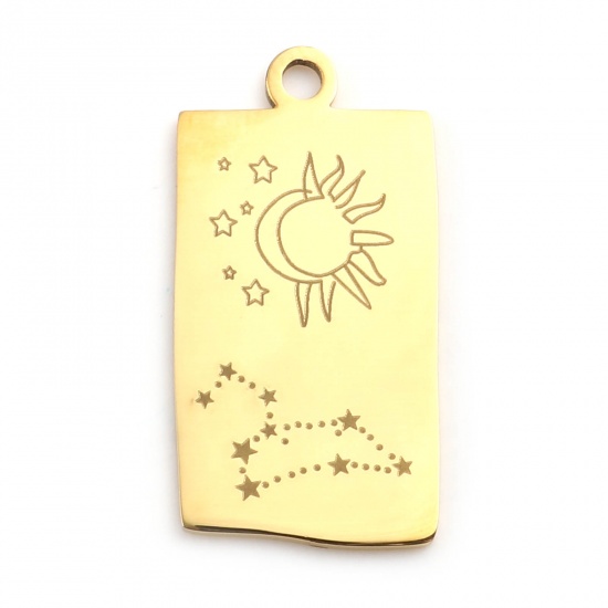 Picture of 201 Stainless Steel Charms Gold Plated Rectangle Leo Sign Of Zodiac Constellations 25.5mm x 13mm, 1 Piece