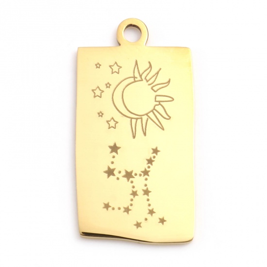 Picture of 201 Stainless Steel Charms Gold Plated Rectangle Virgo Sign Of Zodiac Constellations 25.5mm x 13mm, 1 Piece