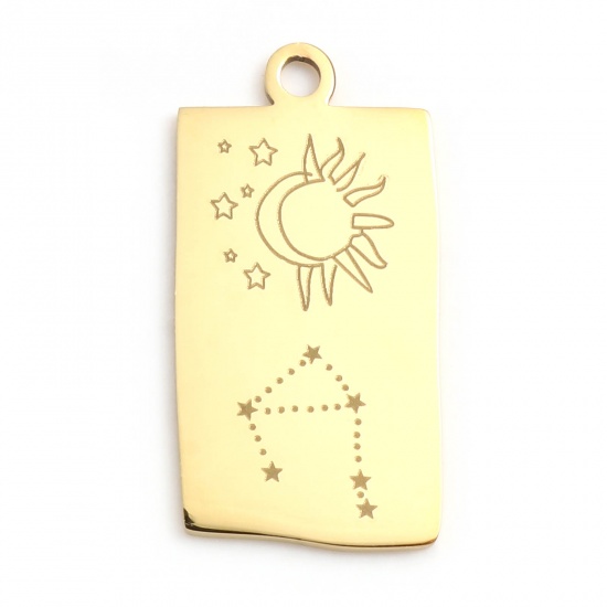 Picture of 201 Stainless Steel Charms Gold Plated Rectangle Libra Sign Of Zodiac Constellations 25.5mm x 13mm, 1 Piece