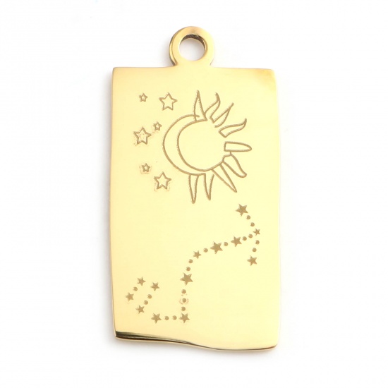 Picture of 201 Stainless Steel Charms Gold Plated Rectangle Scorpio Sign Of Zodiac Constellations 25.5mm x 13mm, 1 Piece