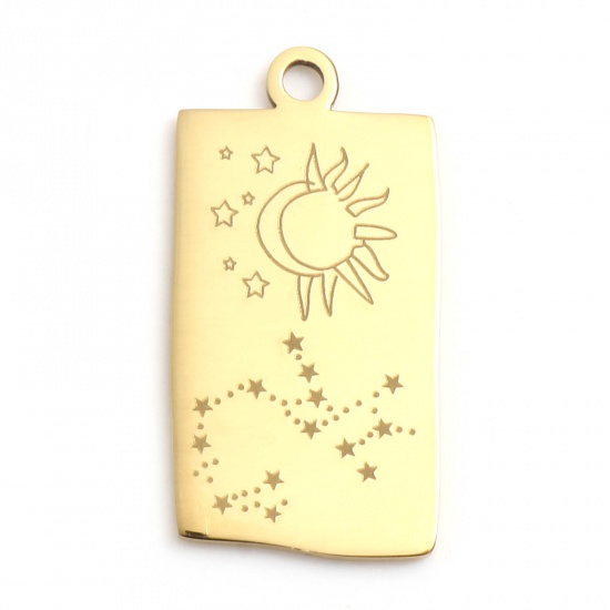 Picture of 201 Stainless Steel Charms Gold Plated Rectangle Sagittarius Sign Of Zodiac Constellations 25.5mm x 13mm, 1 Piece