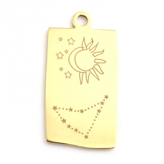 Picture of 201 Stainless Steel Charms Gold Plated Rectangle Capricornus Sign Of Zodiac Constellations 25.5mm x 13mm, 1 Piece