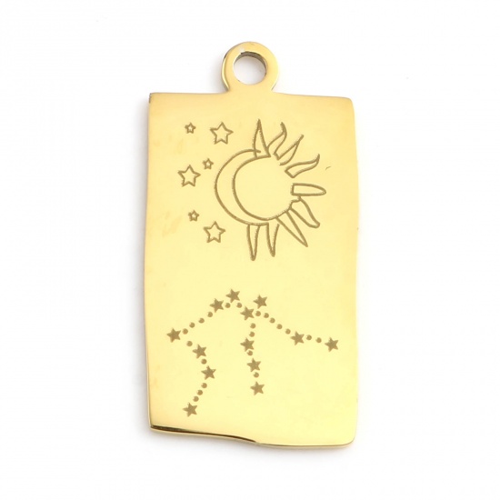 Picture of 201 Stainless Steel Charms Gold Plated Rectangle Aquarius Sign Of Zodiac Constellations 25.5mm x 13mm, 1 Piece