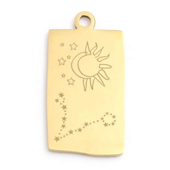 Picture of 201 Stainless Steel Charms Gold Plated Rectangle Pisces Sign Of Zodiac Constellations 25.5mm x 13mm, 1 Piece