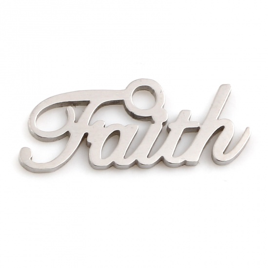 Bild von 201 Edelstahl Charms Silberfarbe Englisch Vokabeln Message " FAITH " 16mm x 6mm, 5 Stück