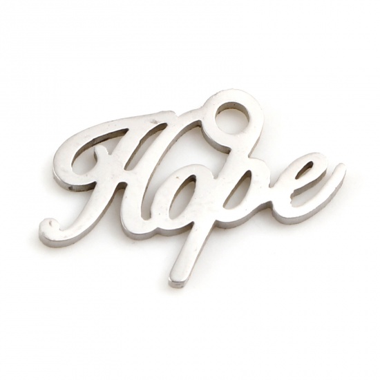 Bild von 201 Edelstahl Charms Silberfarbe Englisch Vokabeln Message " Hope " 14mm x 9mm, 5 Stück