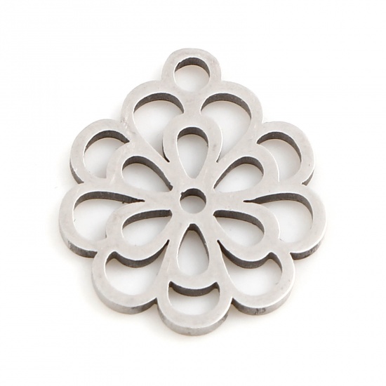 Imagen de 201 Acero Inoxidable Colgantes Charms Flor de Loto Tono de Plata Hueco 14.5mm x 13mm, 5 Unidades