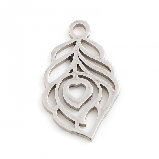 Imagen de 201 Acero Inoxidable Colgantes Charms Hoja Tono de Plata Hueco 18mm x 11mm, 5 Unidades