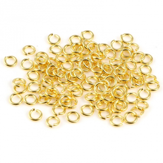 Picture of 0.8mm Sterling Silver Open Jump Rings Findings Circle Ring Gold Plated 4mm Dia., 1 Gram (Approx 20 PCs)