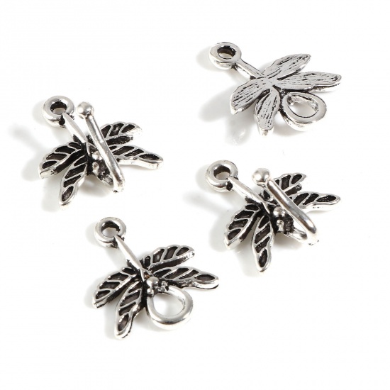 Picture of Zinc Based Alloy Hook Clasps Dragonfly Animal Antique Silver Color 20mm x 16mm 19mm x 16mm, 10 Sets