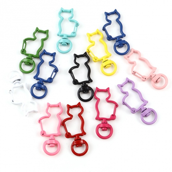 Picture of Zinc Based Alloy Keychain & Keyring At Random Color Cat Animal Painted 4.1cm x 1.8cm , 10 PCs