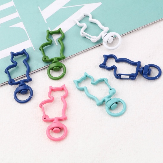 Picture of Zinc Based Alloy Keychain & Keyring At Random Color Cat Animal Painted 4.1cm x 1.8cm , 10 PCs