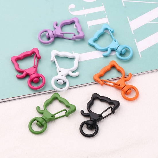 Picture of Zinc Based Alloy Keychain & Keyring At Random Color Cat Animal Painted 3.4cm x 2.1cm , 10 PCs