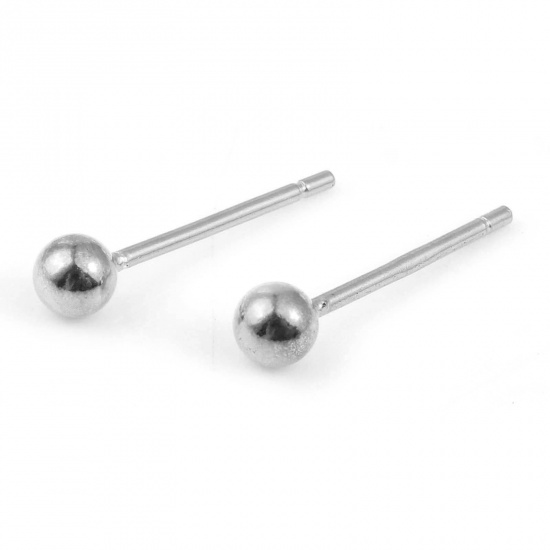 Picture of Sterling Silver Ear Post Stud Earrings Findings Ball Silver Color 3mm Dia., Post/ Wire Size: (21 gauge), 1 Gram