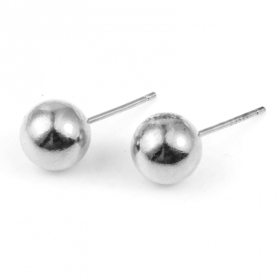 Picture of Sterling Silver Ear Post Stud Earrings Findings Ball Silver Color 8mm Dia., Post/ Wire Size: 0.75mm, 1 Gram