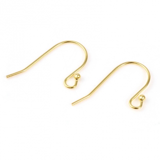 Picture of Sterling Silver Ear Wire Hooks Earring Findings Gold Plated W/ Loop 20mm x 13mm, Post/ Wire Size: (22 gauge), 1 Gram