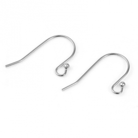 Picture of Sterling Silver Ear Wire Hooks Earring Findings Silver Color W/ Loop 20mm x 13mm, Post/ Wire Size: (22 gauge), 1 Gram