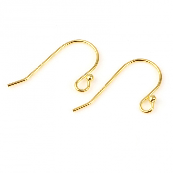 Picture of Sterling Silver Ear Wire Hooks Earring Findings Gold Plated W/ Loop 20mm x 13mm, Post/ Wire Size: (21 gauge), 1 Gram