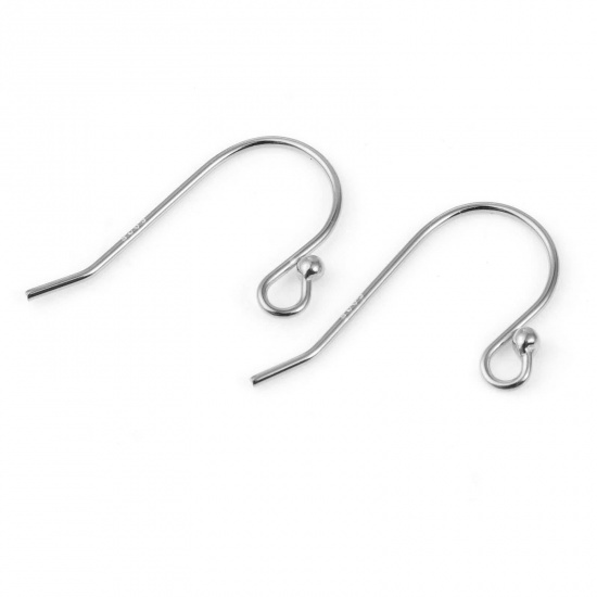 Picture of Sterling Silver Ear Wire Hooks Earring Findings Silver Color W/ Loop 20mm x 13mm, Post/ Wire Size: (21 gauge), 1 Gram