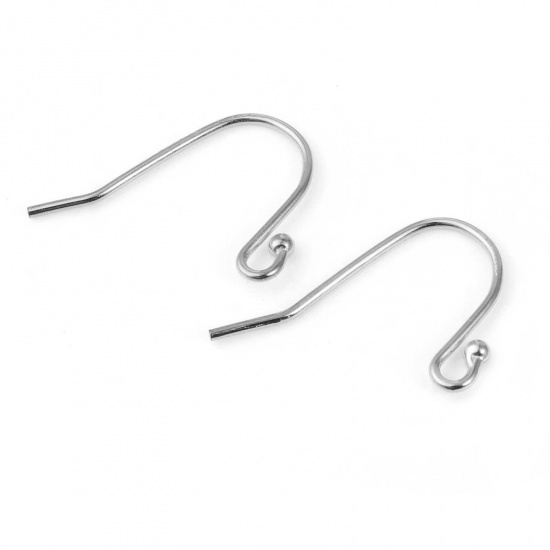 Picture of Sterling Silver Ear Wire Hooks Earring Findings Silver Color W/ Loop 21mm x 15mm, Post/ Wire Size: 0.85mm, 1 Gram