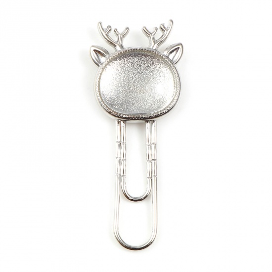 Picture of Glass Pin Brooches Findings Christmas Reindeer Silver Tone 43mm x 17mm, 5 Sets