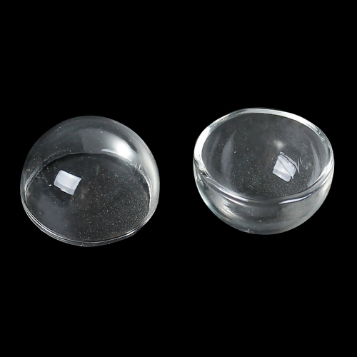 Picture of Glass Dome Seals Cabochons Caps For Earrings Rings Pendants Half Round Flatback Transparent 25mm x 15mm, 2 PCs