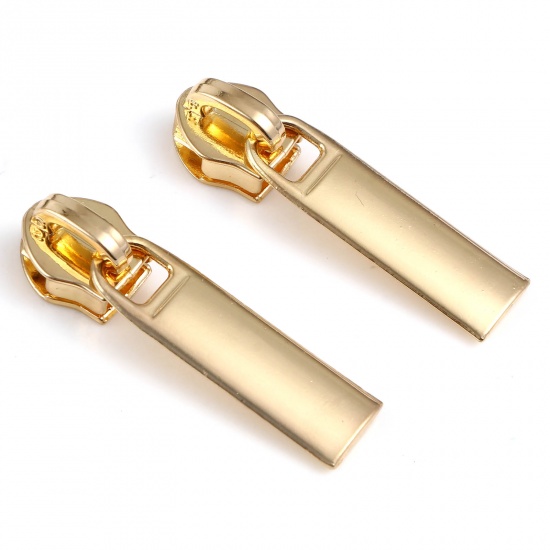 Picture of Zinc Based Alloy Zipper Pulls Garment Accessories Gold Plated Rectangle 3.7cm x 1cm, 10 PCs