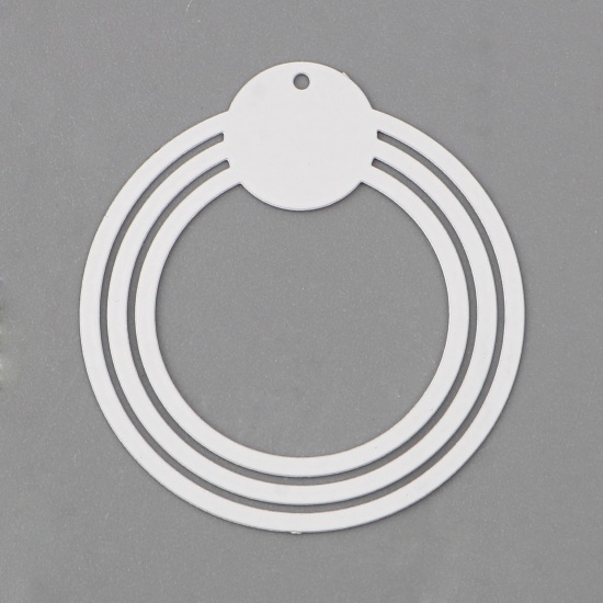Image de Pendentifs Estampe en Filigrane en Laiton Annulaire Blanc Laqué 32mm x 30mm, 10 Pcs