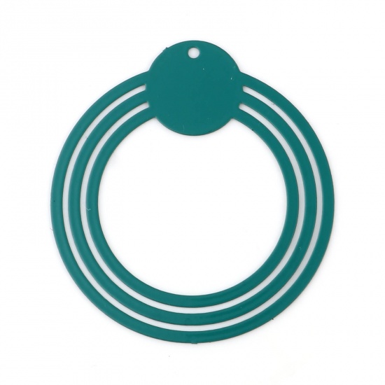 Image de Pendentifs Estampe en Filigrane en Laiton Annulaire Vert Foncé Laqué 32mm x 30mm, 10 Pcs