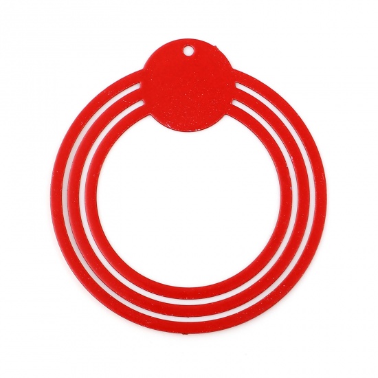 Image de Pendentifs Estampe en Filigrane en Laiton Annulaire Rouge Laqué 32mm x 30mm, 10 Pcs