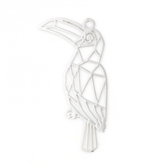 Picture of Brass Filigree Stamping Charms Silver Tone Bird Animal Filigree 27mm x 13mm, 20 PCs                                                                                                                                                                           